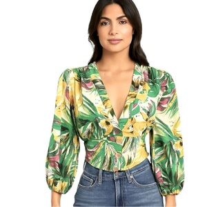 Miss Selens | Floral Fitted Midriff V-Neck Top Sz M EUC